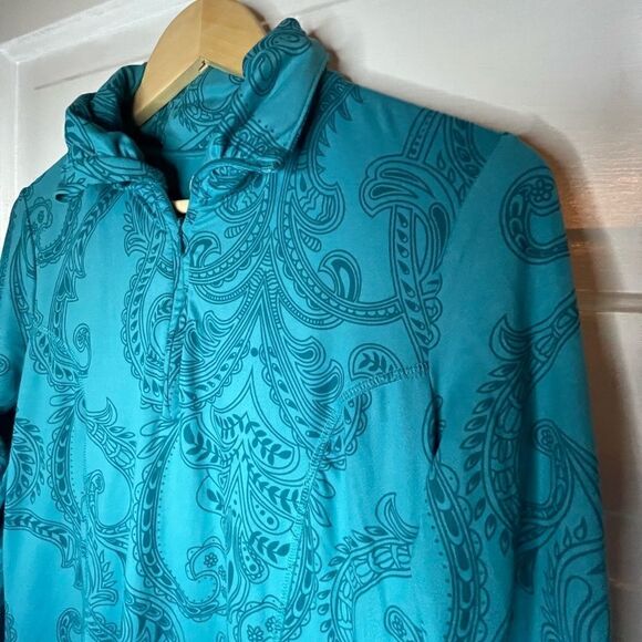 TEHAMA Long Sleeve Teal Paisley Athleisure Stretch Dress - Picture 6 of 12